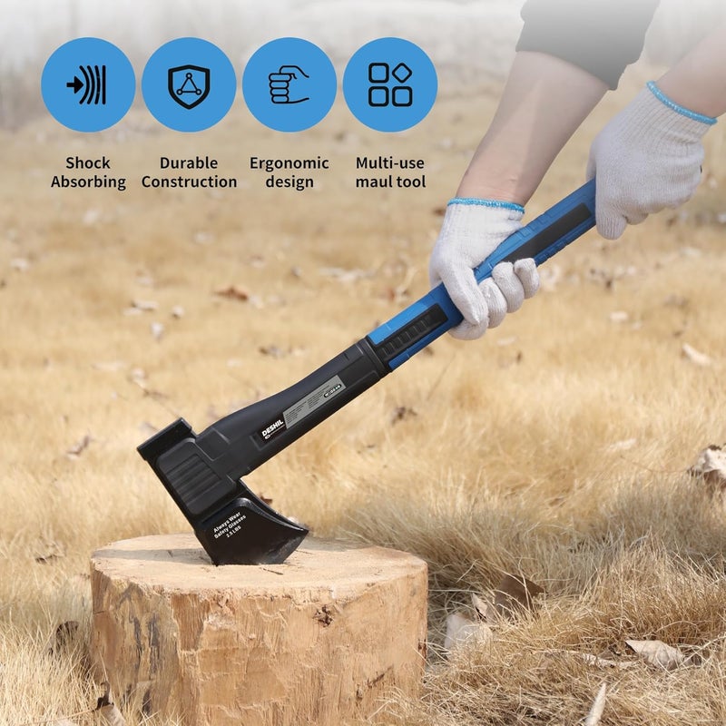 DESHIL Chopping Axe, 18”Camping Outdoor Hatchet for Wood Splitting and Kindling, Forged Carbon Steel Heat Treated Hand Maul Tool, Nylon Handle Shock Reduction Handle with Anti-Slip Grip - Image 3